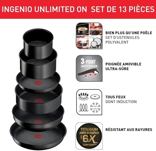 51xewy6xxul. ac .jpg Tefal Ingenio Unlimited - Batterie de cuisine 8 pièces, Convient aux Familles Actives - Poêle 28 cm & Casseroles 16/18/2