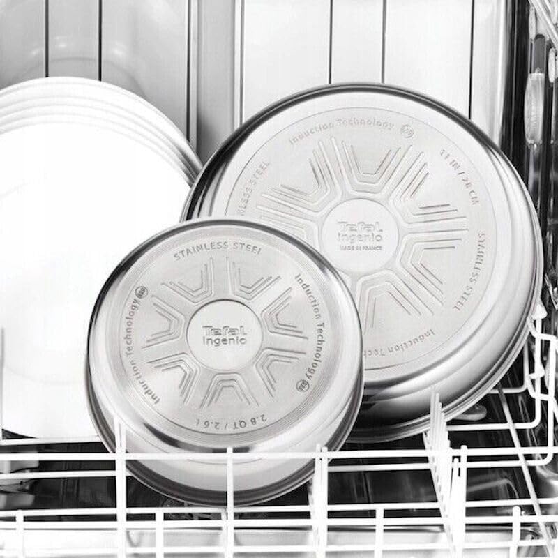 615byohz5jl. ac .jpg Tefal Ingenio Emotion - Batterie de cuisine acier inoxydable 11 pièces 16/18/20/22/24/28 cm, couvercles en verre, poigné