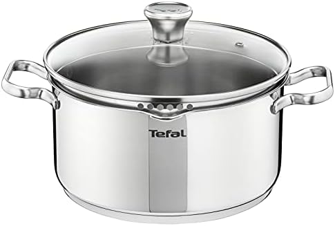 31a8xyorys. ac .jpg Casseroles Tefal Duetto A7054463 Induction 20cm Acier Inoxydable Filtre Verre Garantie 10 Ans