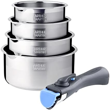 41krq0lkyvl. ac .jpg ARTHUR MARTIN Batterie de Cuisine Inox 10 Pièces Cuisine USA | Antiadhérents, Compatible Tous Feux, Poignées Amovibles |