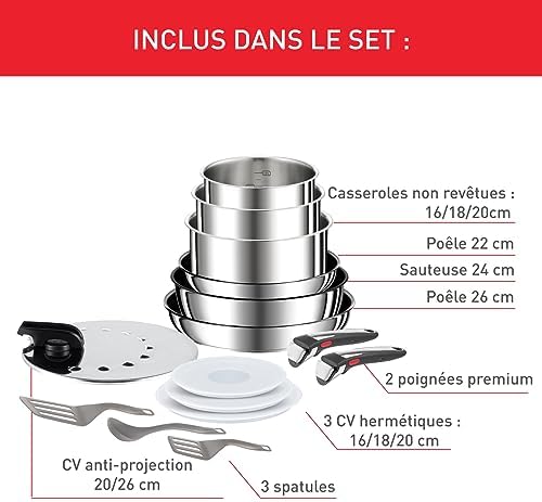 41m79p4u9ul. ac .jpg Tefal Ingenio Preference Batterie de Cuisine 15 Pièces induction Acier Inoxydable Antiadhésif Empilable Compatible Lave-