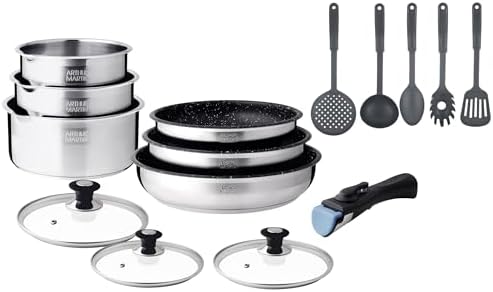 41oqco77btl. ac .jpg ARTHUR MARTIN Batterie de Cuisine Inox 10 Pièces Cuisine USA | Antiadhérents, Compatible Tous Feux, Poignées Amovibles |