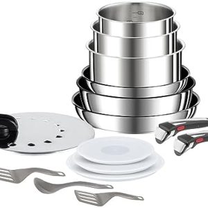 Tefal Ingenio Preference Batterie de Cuisine 15 Pièces induction Acier Inoxydable Antiadhésif Empilable Compatible Lave-