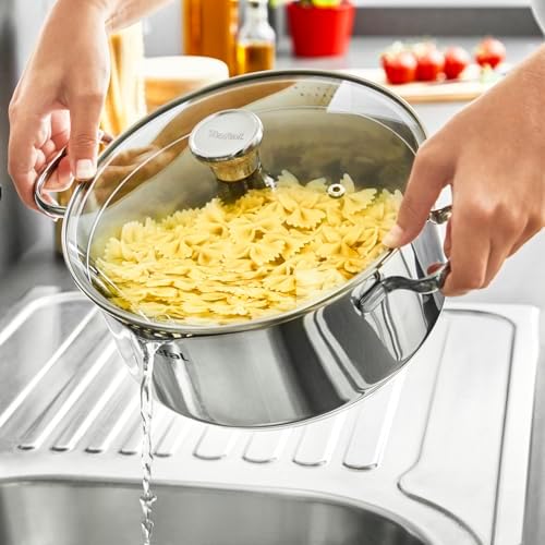 519zrbx6vnl. ac .jpg Casseroles Tefal Duetto A7054463 Induction 20cm Acier Inoxydable Filtre Verre Garantie 10 Ans
