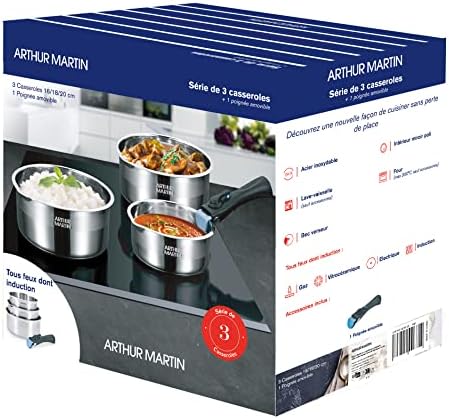 51jx0gobpl. ac .jpg ARTHUR MARTIN Batterie de Cuisine Inox 10 Pièces Cuisine USA | Antiadhérents, Compatible Tous Feux, Poignées Amovibles |
