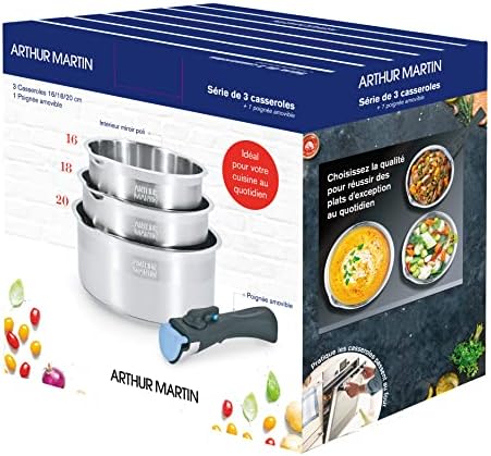 51krhmwtncl. ac .jpg ARTHUR MARTIN Batterie de Cuisine Inox 10 Pièces Cuisine USA | Antiadhérents, Compatible Tous Feux, Poignées Amovibles |