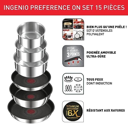 51wklzqxrxl. ac .jpg Tefal Ingenio Preference Batterie de Cuisine 15 Pièces induction Acier Inoxydable Antiadhésif Empilable Compatible Lave-
