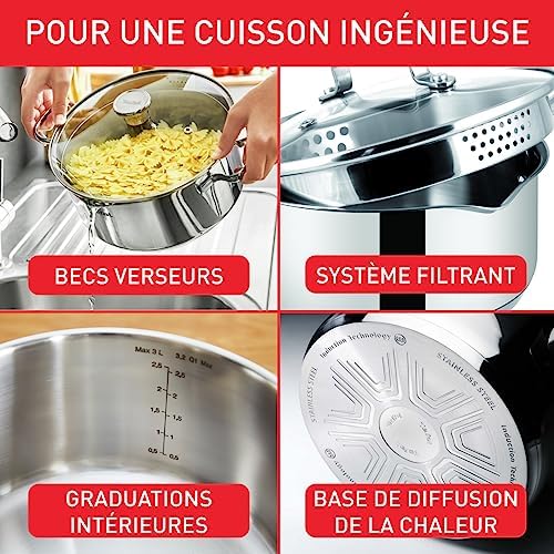 51nea z7vrl. ac .jpg Casseroles Tefal Duetto A7054463 Induction 20cm Acier Inoxydable Filtre Verre Garantie 10 Ans